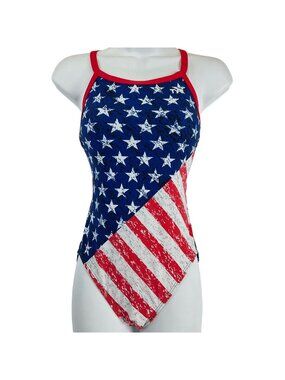 TYR Swimsuit Women's Sz 34 Red/White/Blue Star Spangled Diamondfit $65 Nwt